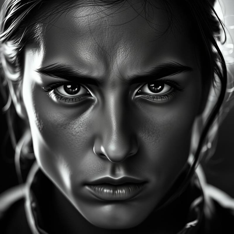 A stark black and white portrait of a person, showcasing the essence of black and white photography.