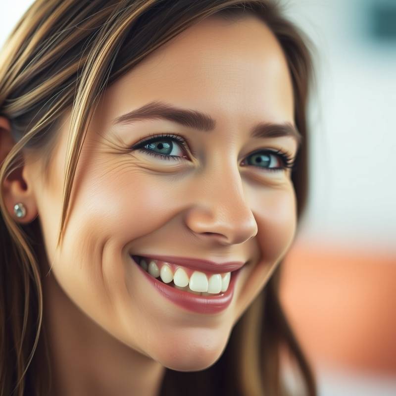 Close-up portrait of a woman smiling, ideal for a portrait photography course.